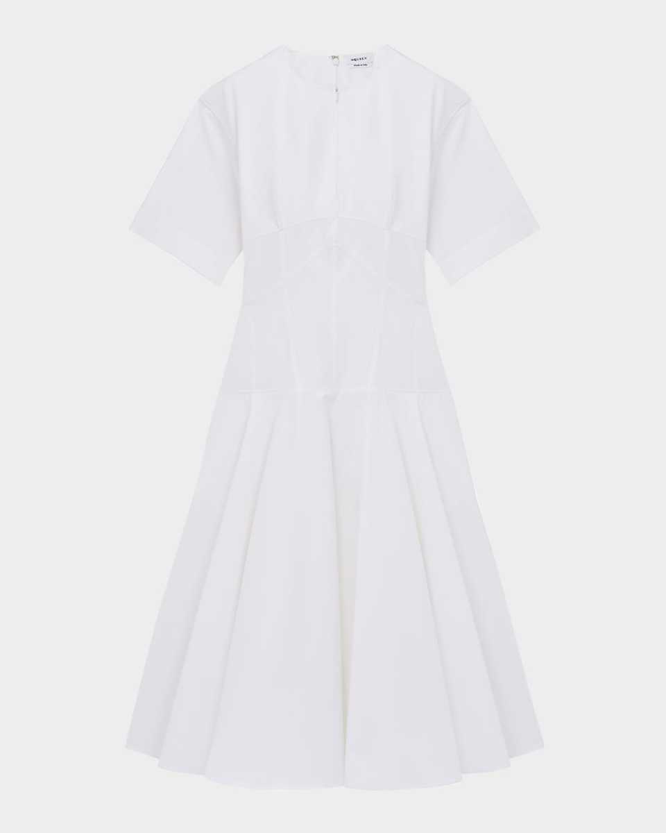 Short-Sleeve Seamed Midi Dress